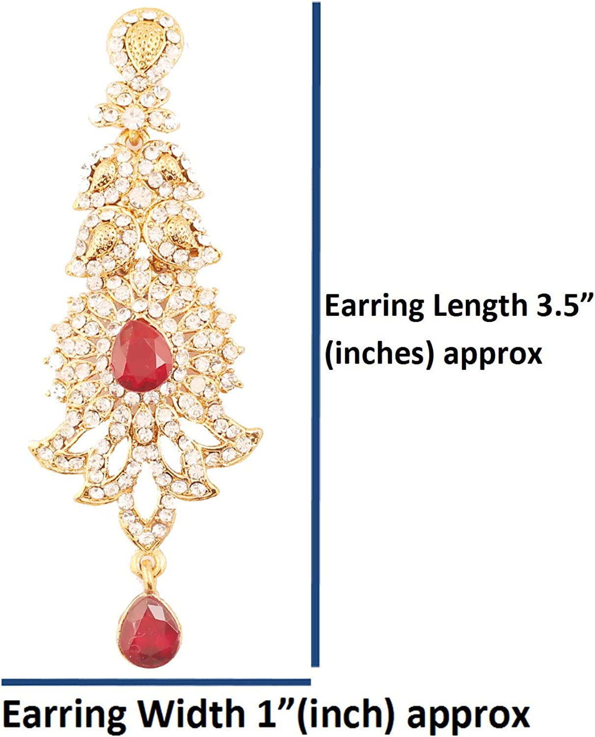 Touchstone "Hollywood Glamour Oscar Collection" Indian Paisley Motif Designer Bridal Jewelry Long Chandelier Earrings In Antique Gold and White Tone For Women. - Image 4